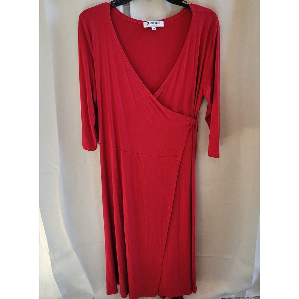 Of Mercer Wrap Dress Medium Red Bamboo Midi Jersey Knit Career Timeless 16187x